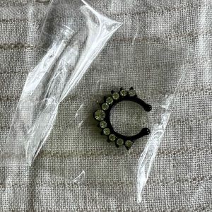 Black Rhinestone Faux Septum Nose Ring